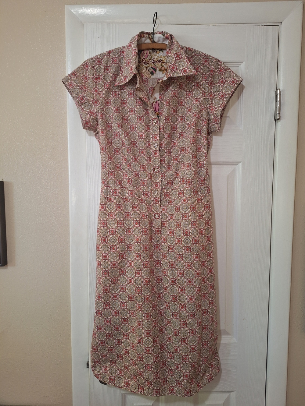 Robert Graham Geometric Printed Colard Shirt Dress Midi Dress w/ Pockets Size M